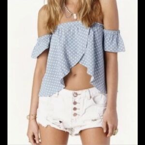 Flynn Skye Size XS I Love You Polka Dot Off the Shoulder Bardot Top NEW